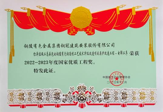 公司获得国家优质工程奖声誉表扬 